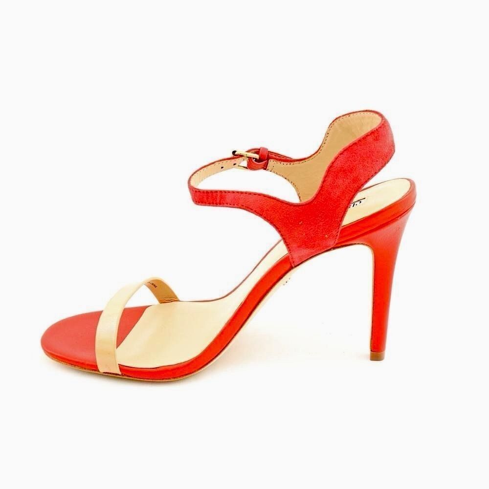 Charles David Strappy Colorblock Heels Stiletto in Red & Peach Leather 8.5